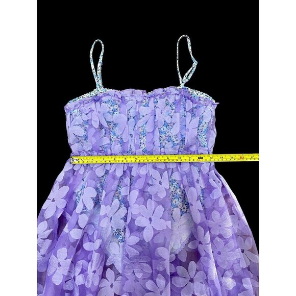 For Love and Lemons Sz S Dress Villegas Floral Sheer Bodysuit Midi Purple New - Picture 7 of 10